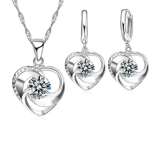 925 Sterling Silver Stamped Necklace Earrings Set Long Chain Sweet
