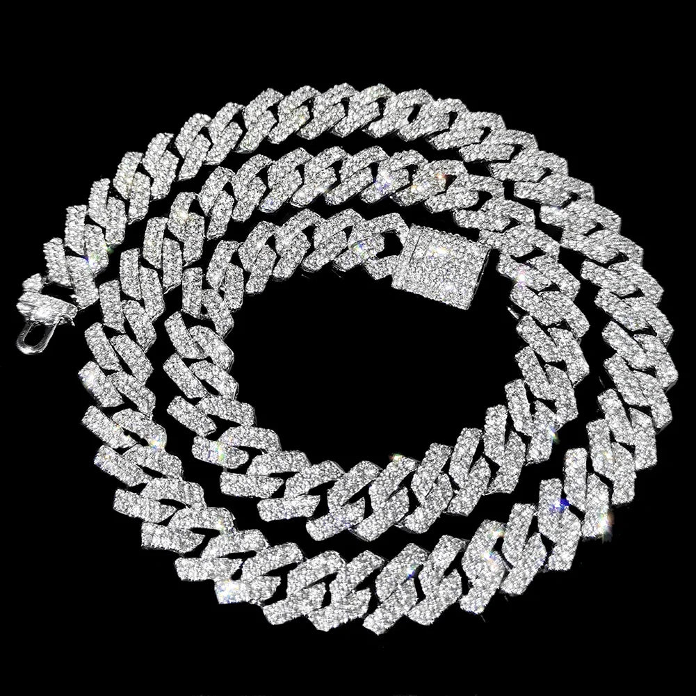 16/18/20/22/24inch Prong Cuban Link Chain for Women Men Iced Out 2 Row
