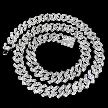 16/18/20/22/24inch Prong Cuban Link Chain for Women Men Iced Out 2 Row