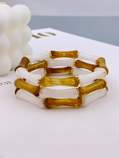 3pcs Acrylic Beaded Elastic Bracelet with Colorful Bamboos for Women's Daily Wear bracelet for women