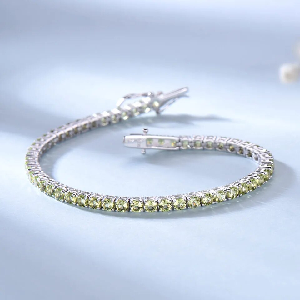 925 Sterling Silver Peridot Tennis Bracelet for Women