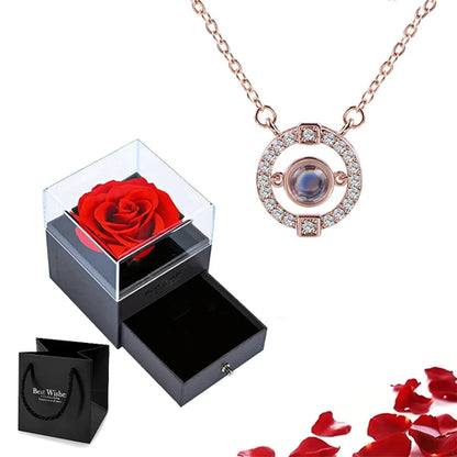 Projection Necklace Set With Rose Gift Box 100 Languages I Love You