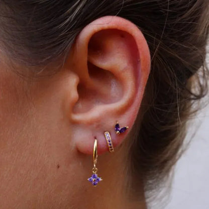 3PCS Exquisite Green Zircon Hanging Earrings Set for Women Stainless Steel Flower Dangle Earring Cartilage Piercing Jewelry