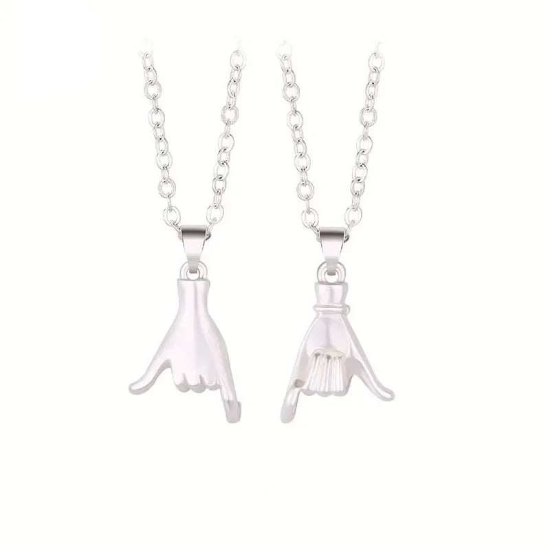 2pcs/set Pull Hook Hands Couple Necklace Pinky Swear Promise Love Hug