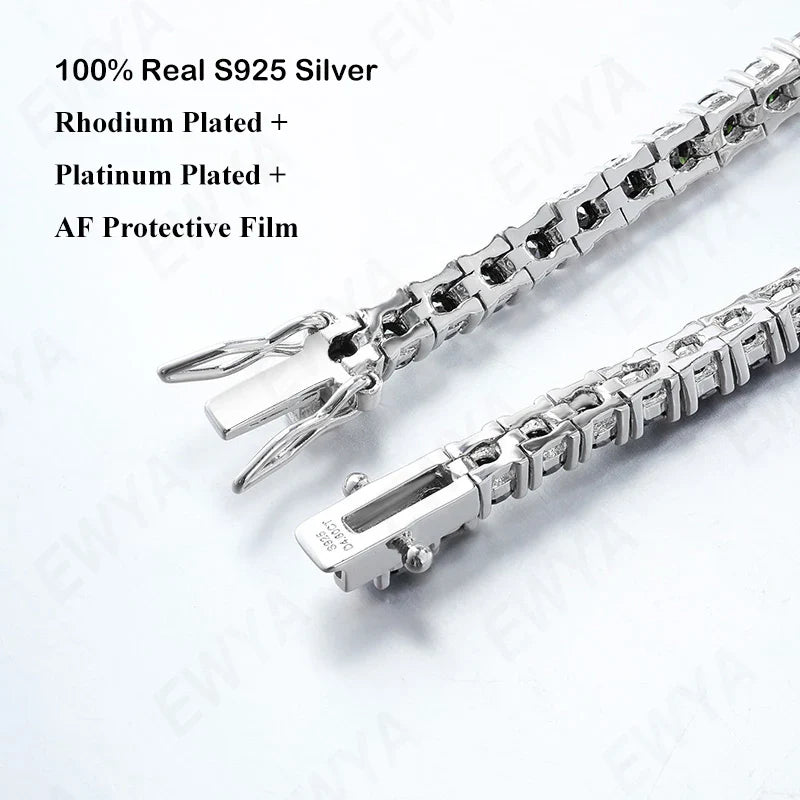 Mens Sterling Silver Bracelets -  Real 3/4/5/6.5MM Full Black Moissanite Tennis Bracelet for Women Men S925 Silver Link Bracelets Fine Jewelry