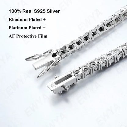 Mens Sterling Silver Bracelets -  Real 3/4/5/6.5MM Full Black Moissanite Tennis Bracelet for Women Men S925 Silver Link Bracelets Fine Jewelry
