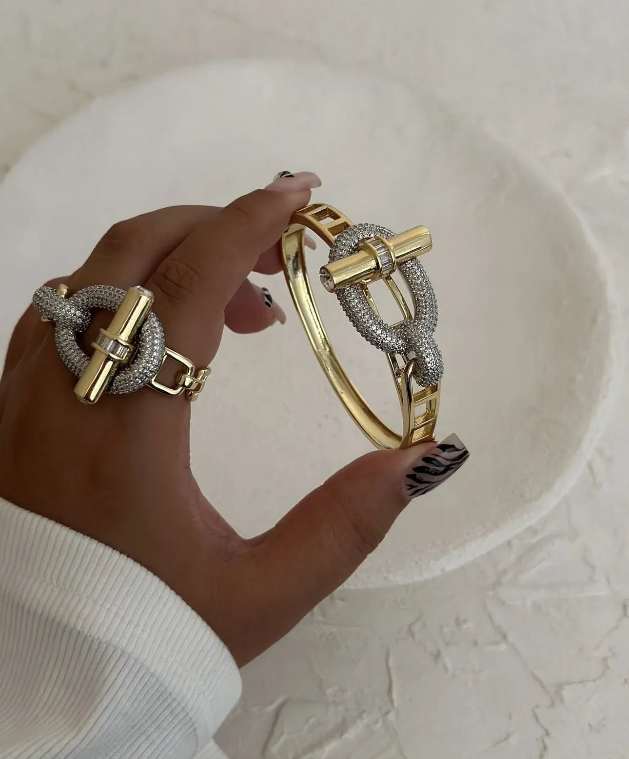 18K Gold and Platinum Plated Stainless Steel Bangle and Ring