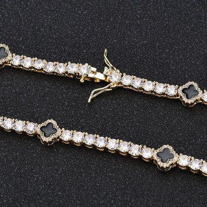 Hip Hop Ice Flower Tennis Clavicle Necklace New Cube Zirconia Brass