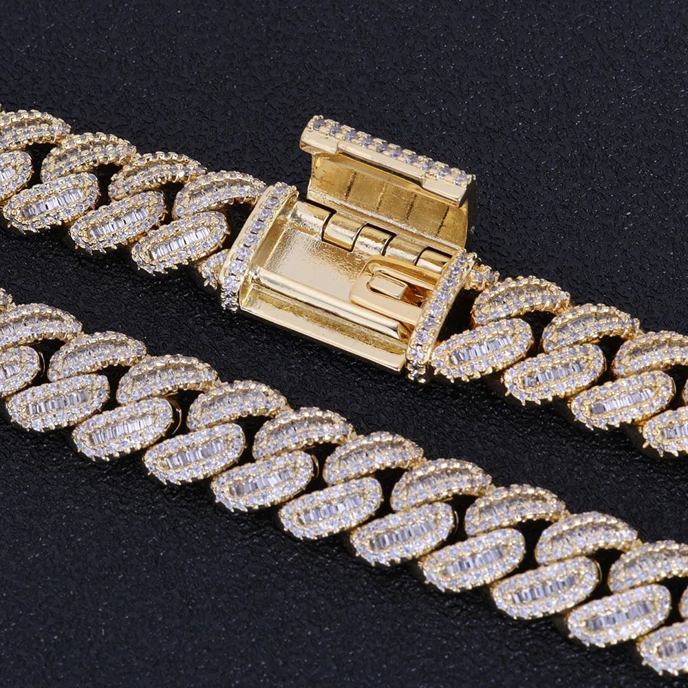 Curb Link Chain Hip Hop 12mm Mixed Inlaid T-square Zircon Cuban Cross-border Jewelry Accessories High-end Men