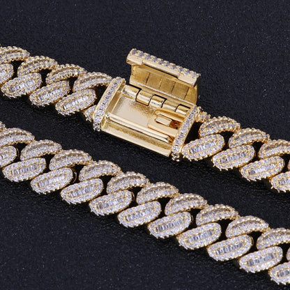 Curb Link Chain Hip Hop 12mm Mixed Inlaid T-square Zircon Cuban Cross-border Jewelry Accessories High-end Men