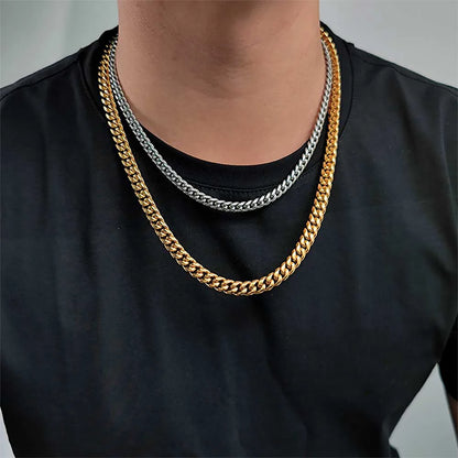 Hip Hop 4mm 6mm 8mm Gold Plated Jewelry Miami Stainless Steel Link Cuban Chain Necklace for Men Women