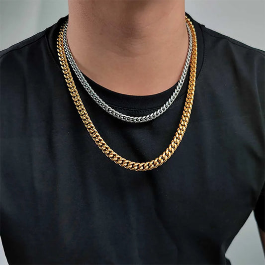 Hip Hop 4mm 6mm 8mm Gold Plated Jewelry Miami Stainless Steel Link Cuban Chain Necklace for Men Women