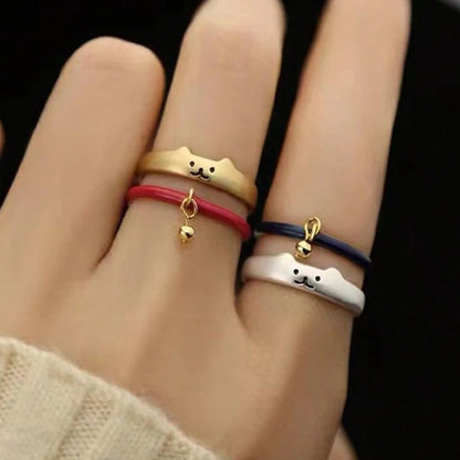 New Japanese Open Adjustable Ring Cute Cat Bell Cat Claw Oil Dropping Enamel Ring Decorative Gift