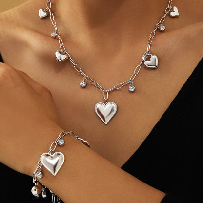 DGIDDK Stainless Steel Simple Peach Heart Multi-Link Set Fashion
