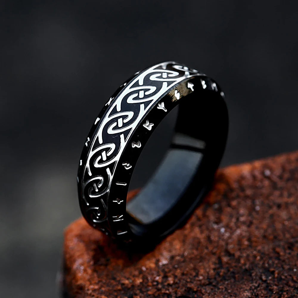 Stainless Steel Runic Viking Ring - Nordic Design for Men and Women Amulet