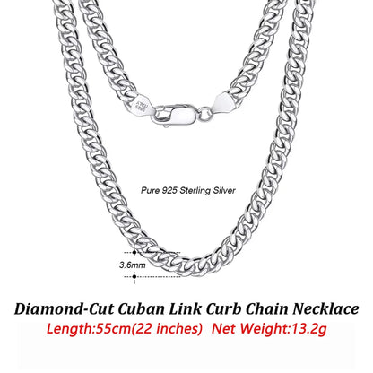 ORSA JEWELS 3mm 5mm 7mm Cuban Chain Necklace Bracelet 100% 925 Sterling Silver Diamond Cut Cuban Link Curb Chain Necklace SC36