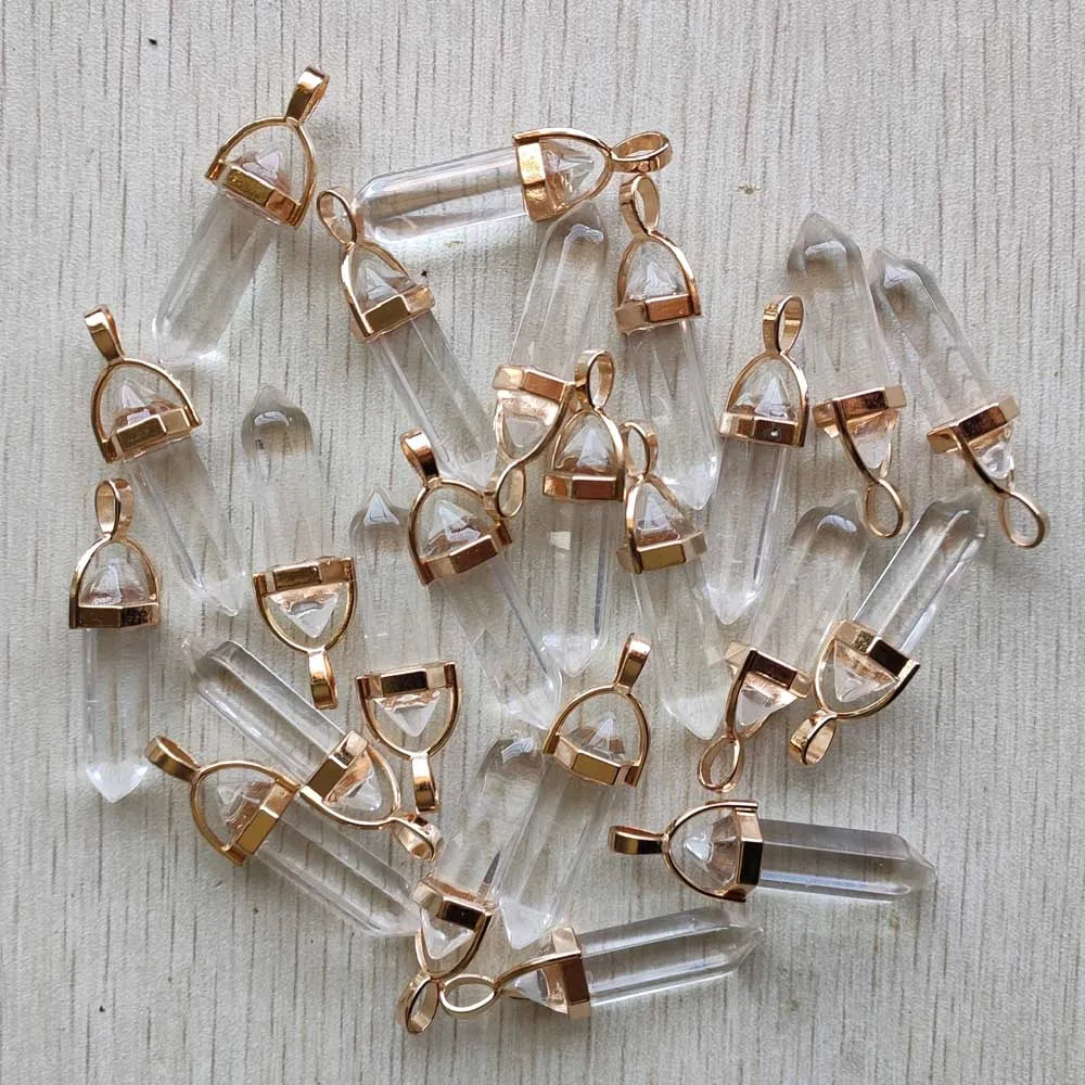 Natural Gem stone Quartz crystal green aventurine pendulum pillar pendants for jewelry making 24pcs/lot Wholesale free shipping