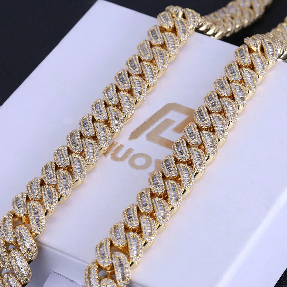 Curb Link Chain Hip Hop 12mm Mixed Inlaid T-square Zircon Cuban Cross-border Jewelry Accessories High-end Men