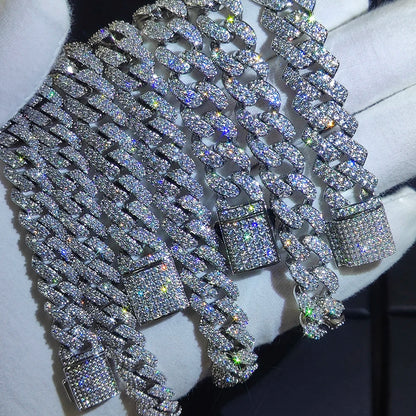 Drop Shipping Hip Hop Cuban Link Chain Necklace Silver/18k Gold Plated 10/12/14/15/20mm Iced Out Diamond CZ Gift for Him/Her