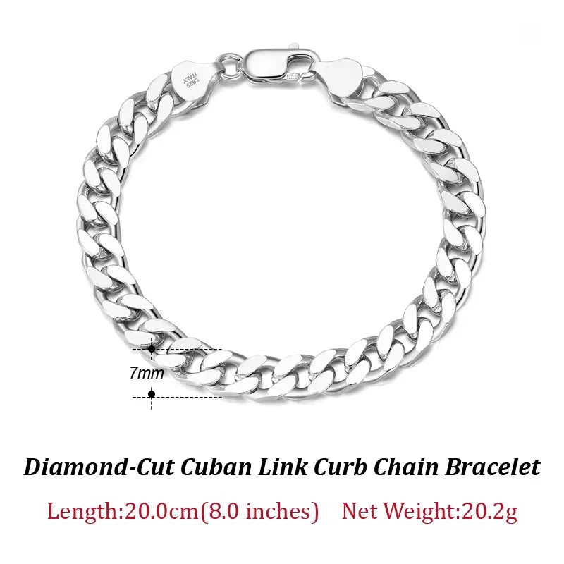 ORSA JEWELS 3mm 5mm 7mm Cuban Chain Necklace Bracelet 100% 925 Sterling Silver Diamond Cut Cuban Link Curb Chain Necklace SC36