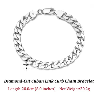 ORSA JEWELS 3mm 5mm 7mm Cuban Chain Necklace Bracelet 100% 925 Sterling Silver Diamond Cut Cuban Link Curb Chain Necklace SC36
