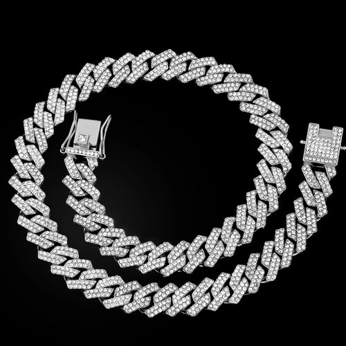 16/18/20/22/24inch Prong Cuban Link Chain for Women Men Iced Out 2 Row