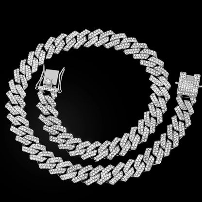 16/18/20/22/24inch Prong Cuban Link Chain for Women Men Iced Out 2 Row