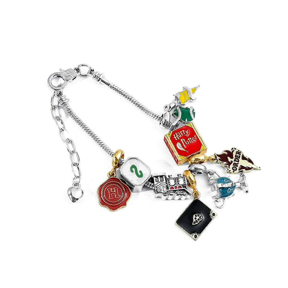 Harri Charms Bracelet Hogwarts Academy of Magic Slytherin Beads Pendant Bracelet DIY Bangle for Fans Gifts Accessories