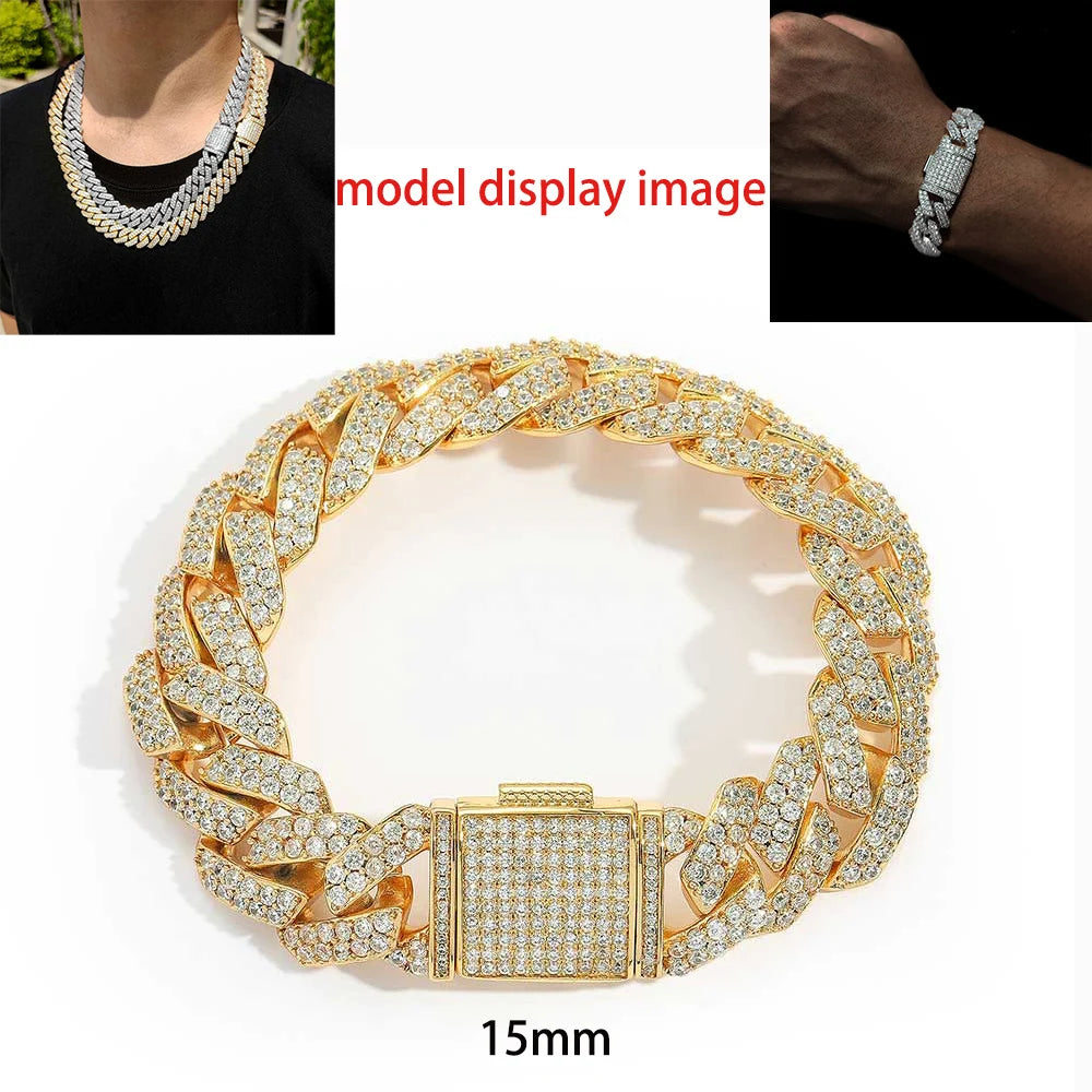 Hip Hop Jewelry 10/12/14/15/20mm CZ Cuban Link Necklace For Men Miami Bling Iced Out Prong Cuban Link Chain Party Gift