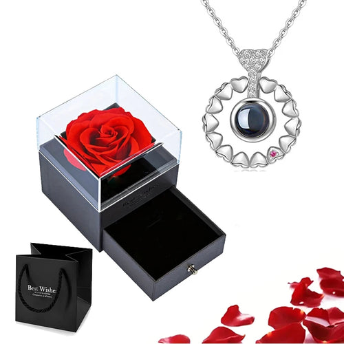 Projection Necklace Set With Rose Gift Box 100 Languages I Love You