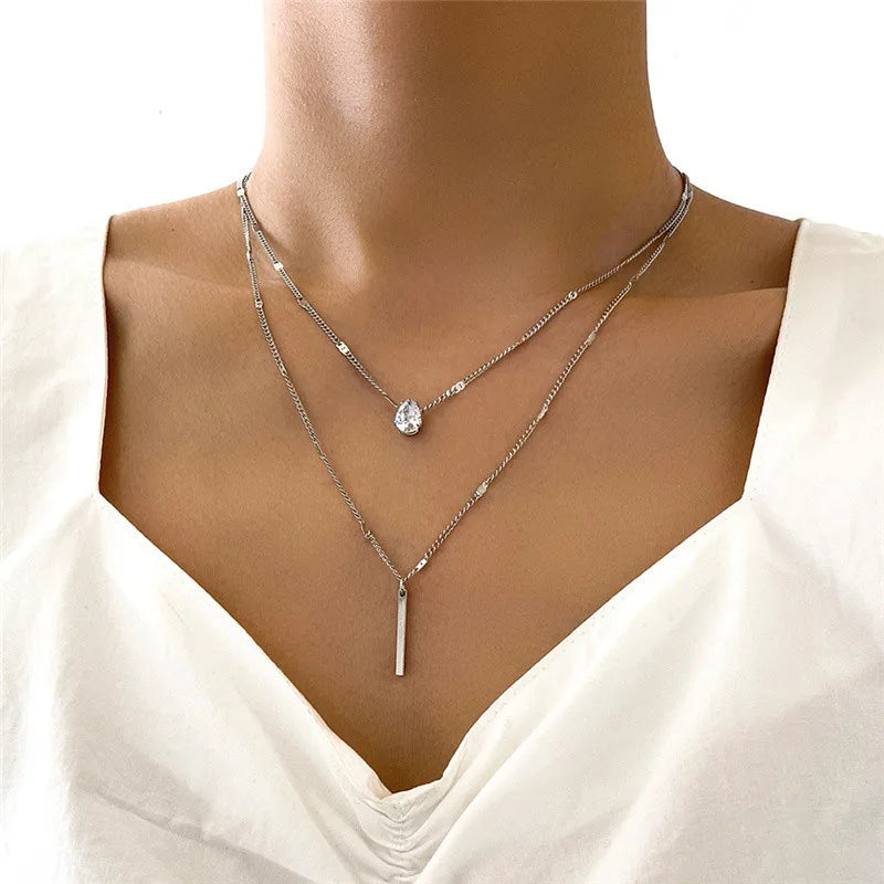 Endearing Three Layer Three Pendant Golden Metal Necklace