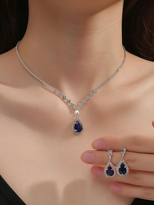 3 Wedding Season Women's Fashion Droplet Necklace and Earring Set