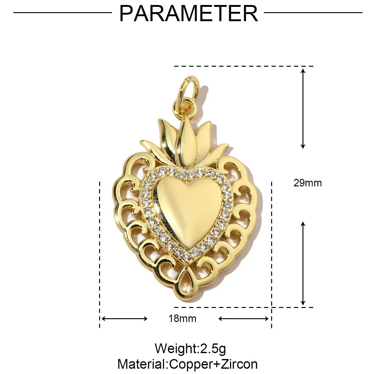 3pcs/Lot Coper Zircon Irregular Heart Necklace Pendant Women 18k Real Gold Color Love DIY Earring Charms Jewelry Findings