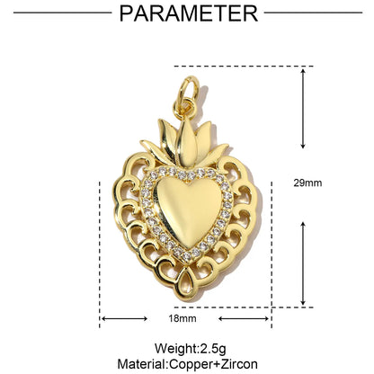 3pcs/Lot Coper Zircon Irregular Heart Necklace Pendant Women 18k Real Gold Color Love DIY Earring Charms Jewelry Findings