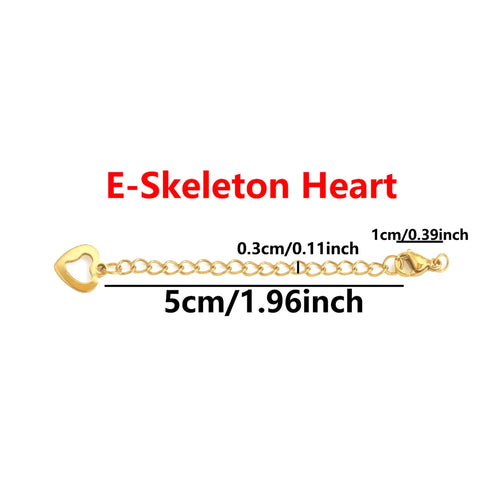 10 Pcs Stainless Steel End Chain with Lobster Clasp Skeletonized Heart