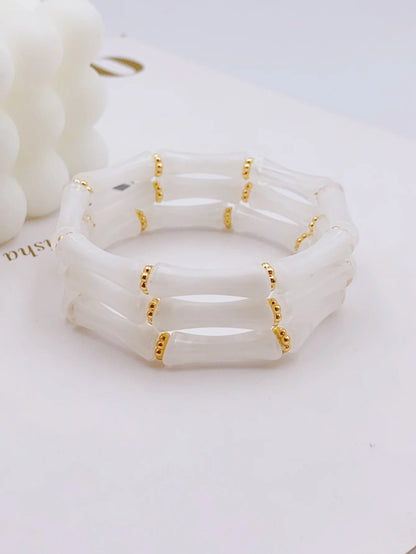 3pcs Acrylic Beaded Elastic Bracelet with Colorful Bamboos for Women's Daily Wear bracelet for women