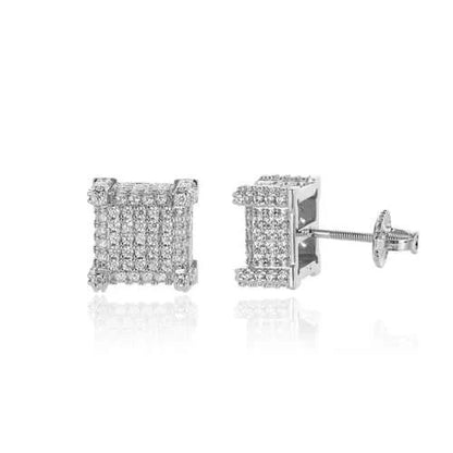 925 Sterling Silver Square Screw Stud Earrings Pave CZ Iced Out Screw