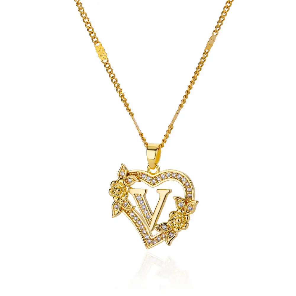The IceBoyDC Zircon Flower Heart Initials Necklaces