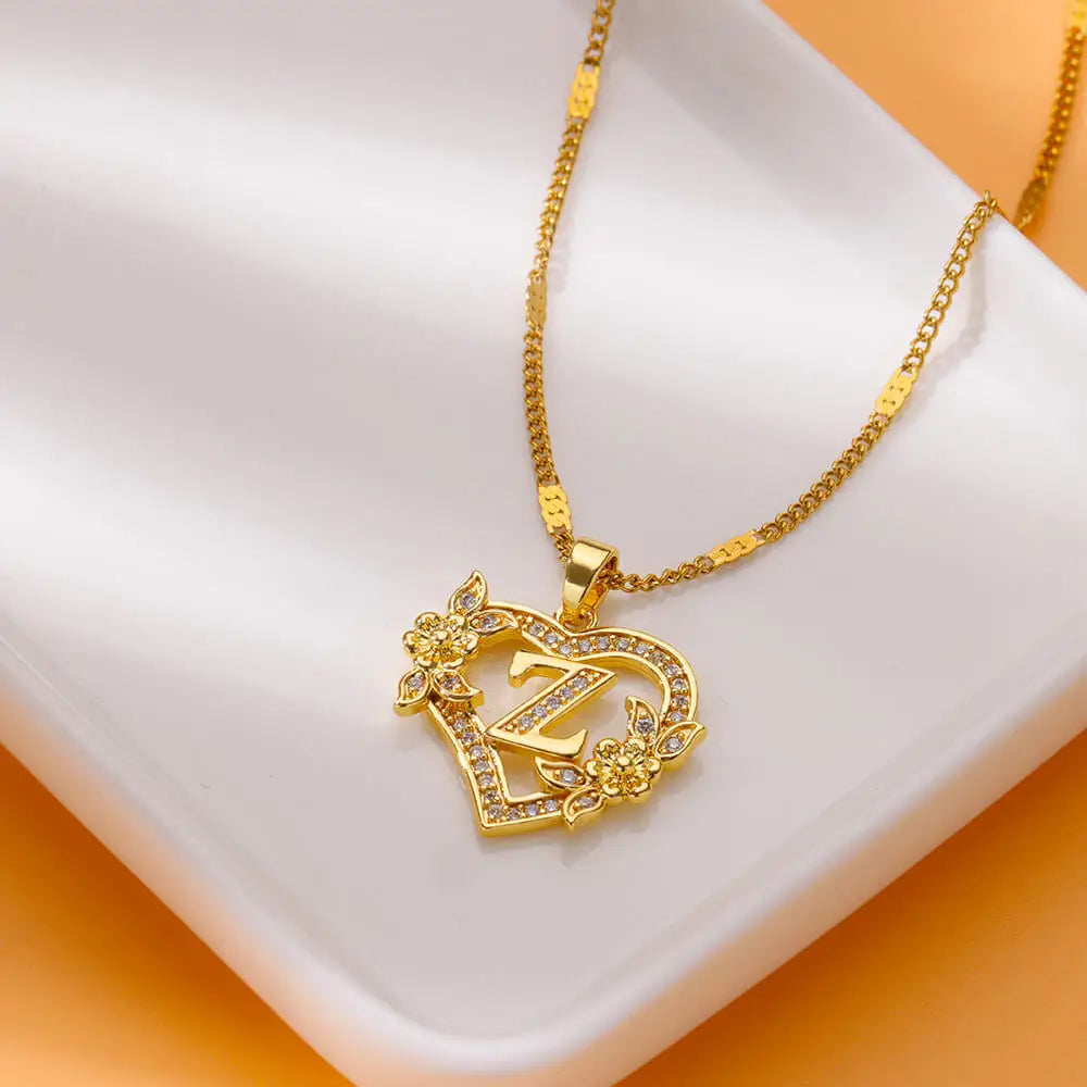 The IceBoyDC Zircon Flower Heart Initials Necklaces