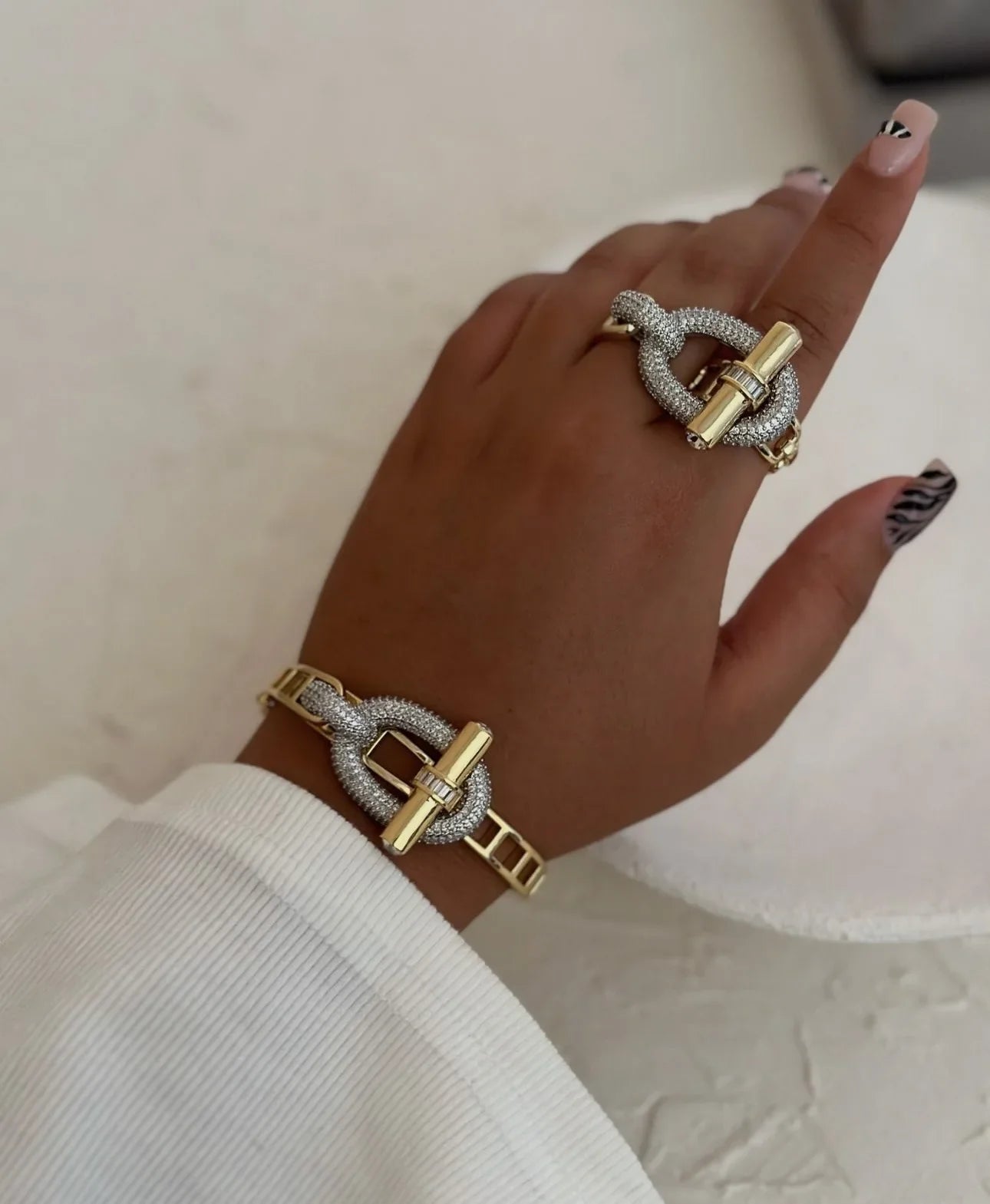 18K Gold and Platinum Plated Stainless Steel Bangle and Ring