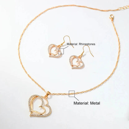 3 Pcs Set Heart Shaped Jewelry Set Of Earrings Pendant Necklace For