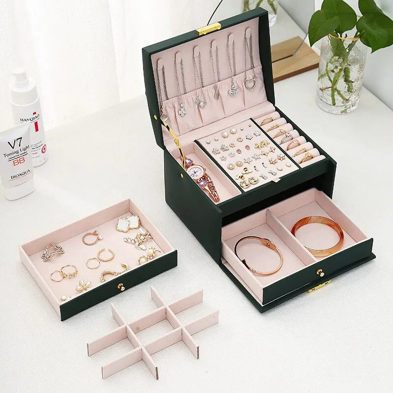 Luxury 3-Layer Leather Jewelry Box with Lock & Drawers™