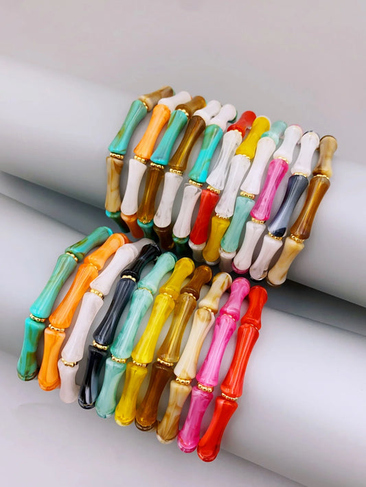3pcs Acrylic Beaded Elastic Bracelet with Colorful Bamboos for Women's Daily Wear bracelet for women