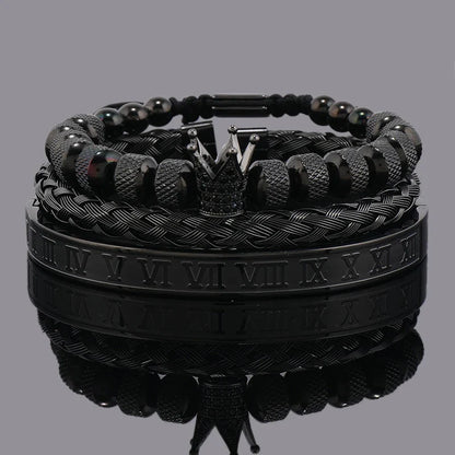 Luxury Set Crown Charms Man Bracelet Roman Stainless Steel Women Bangles Hand Jewelry Valentine's Day Gift