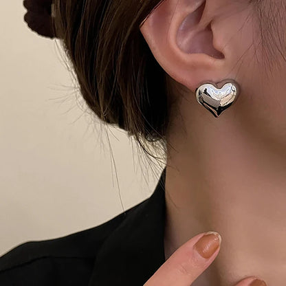 FOXANRY Minimalist Silver Color LOVE Heart Stud Earrings for Women