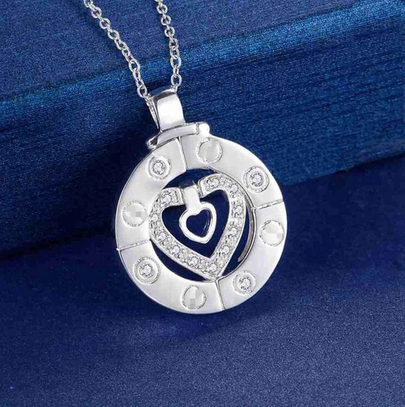 Couple Necklace 925 Silver Heart Circle Men & Women Love Gift Set