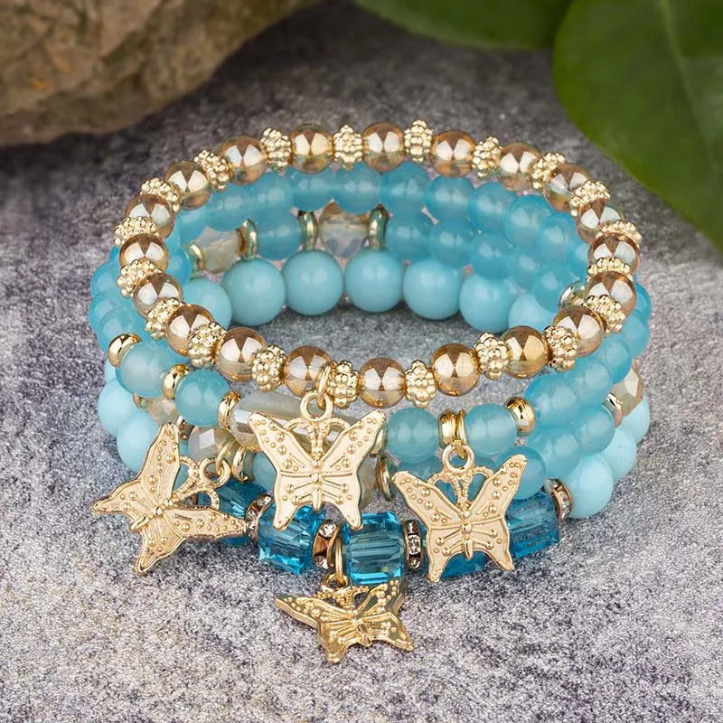 4Pcs Trendy Butterfly Beaded Bracelet
