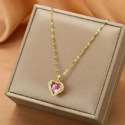 1 Pcs Romantic Couple Glass Encrusted Bronze Zircon Ocean Heart