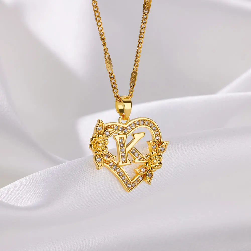 The IceBoyDC Zircon Flower Heart Initials Necklaces
