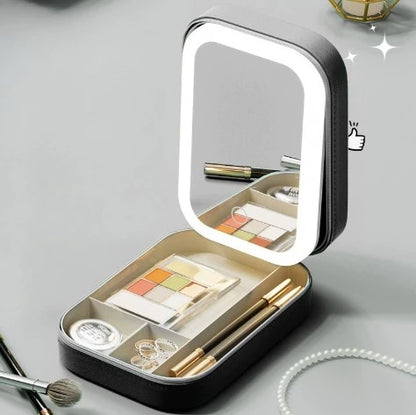 LED Mirror Makeup Storage Box Portable Travel Makeup Case Cosmetic Bag Large-capacity Make Up Storage Box Makeup Accessories